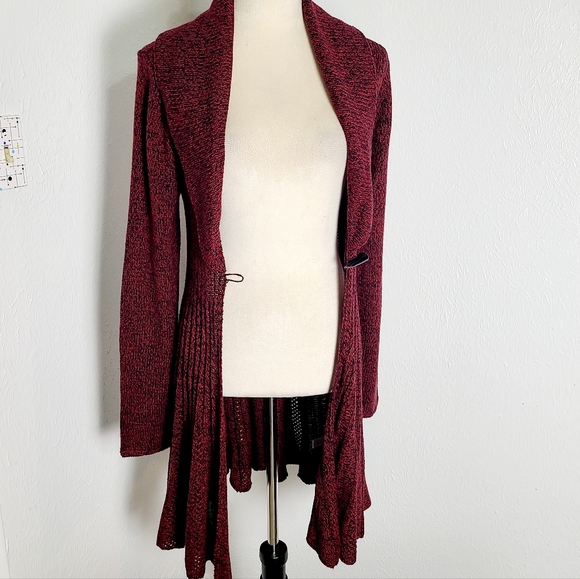 By Design Burgundy Open-Front Long Sweater with Loophole @ Waist, Size Medium - Picture 3 of 9